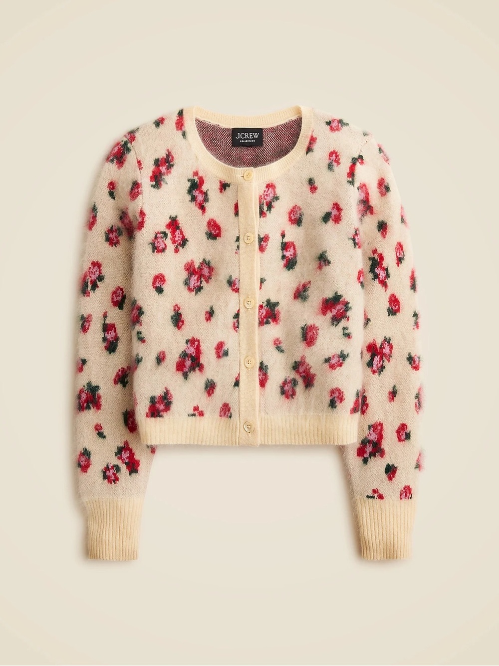 J Crew Brushed Cashmere cropped cardigan in blurry floral - Picture 2 of 7